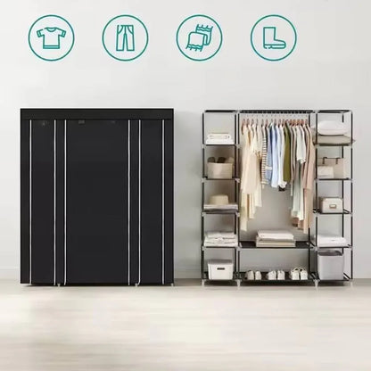 Fabric Canvas Clothes Storage Cupboard Hanging Rail Shelving - Available in 2 Colors - Shello's Creative Boutique
