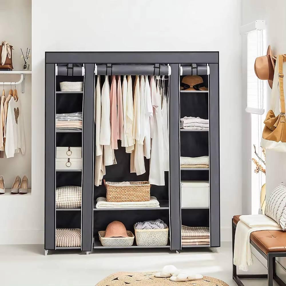 Fabric Canvas Clothes Storage Cupboard Hanging Rail Shelving - Available in 2 Colors - Shello's Creative Boutique