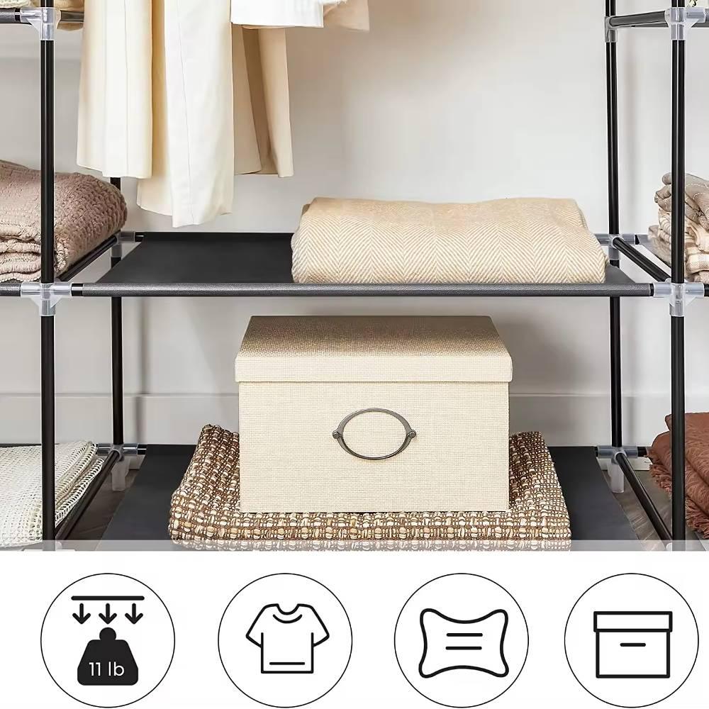 Fabric Canvas Clothes Storage Cupboard Hanging Rail Shelving - Available in 2 Colors - Shello's Creative Boutique