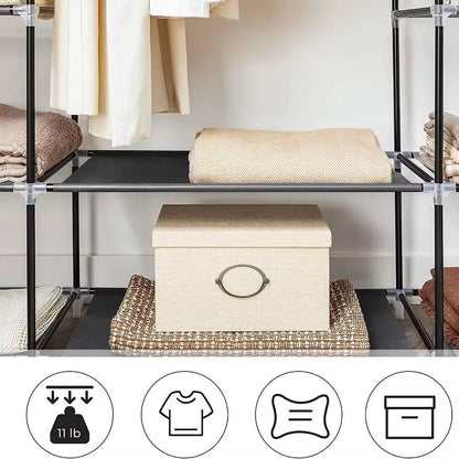 Fabric Canvas Clothes Storage Cupboard Hanging Rail Shelving - Available in 2 Colors - Shello's Creative Boutique