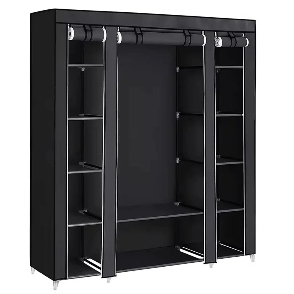 Fabric Canvas Clothes Storage Cupboard Hanging Rail Shelving - Available in 2 Colors - Shello's Creative Boutique