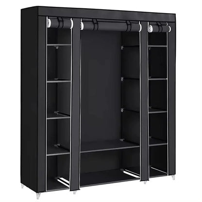 Fabric Canvas Clothes Storage Cupboard Hanging Rail Shelving - Available in 2 Colors - Shello's Creative Boutique