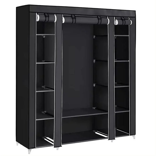 Fabric Canvas Clothes Storage Cupboard Hanging Rail Shelving - Available in 2 Colors - Shello's Creative Boutique