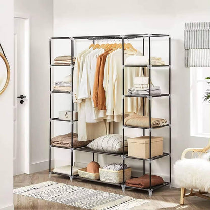 Fabric Canvas Clothes Storage Cupboard Hanging Rail Shelving - Available in 2 Colors - Shello's Creative Boutique