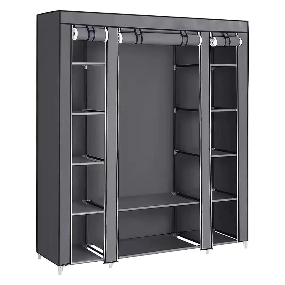 Fabric Canvas Clothes Storage Cupboard Hanging Rail Shelving - Available in 2 Colors - Shello's Creative Boutique