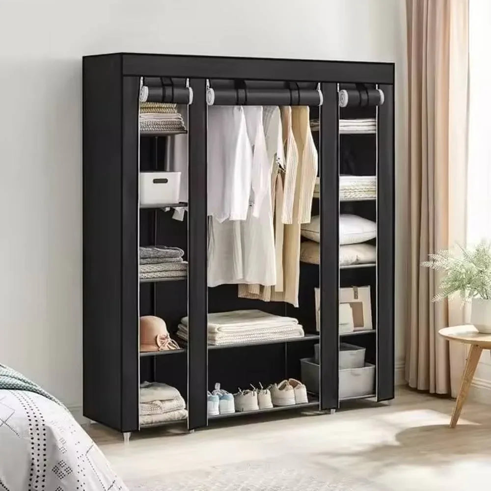 Fabric Canvas Clothes Storage Cupboard Hanging Rail Shelving - Available in 2 Colors - Shello's Creative Boutique