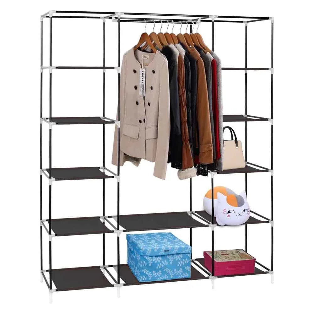 Fabric Canvas Clothes Storage Cupboard Hanging Rail Shelving - Available in 2 Colors - Shello's Creative Boutique