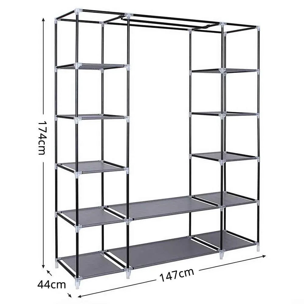 Fabric Canvas Clothes Storage Cupboard Hanging Rail Shelving - Available in 2 Colors - Shello's Creative Boutique