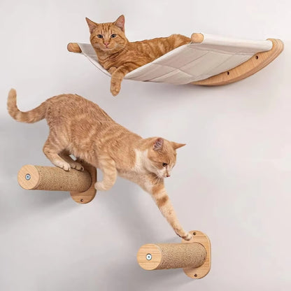 Indoor Cat Activity Center Wooden Climbing Tube with Sisal Rope Scratching Board