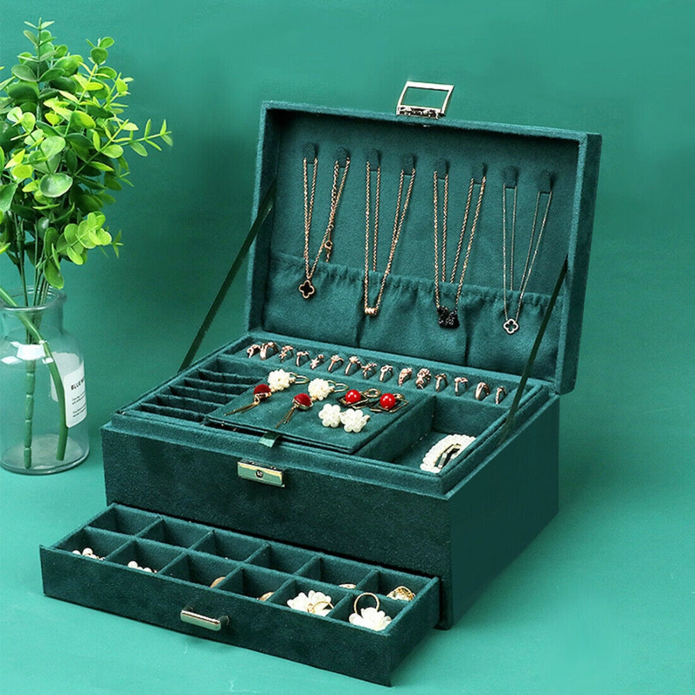 3 Layer Jewelry Storage Box with Drawers and Necklace Organizer