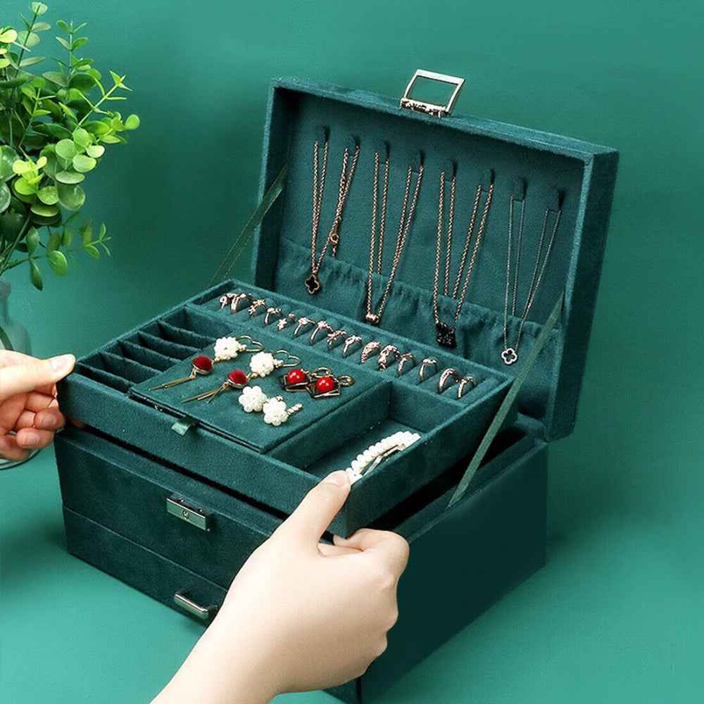 3 Layer Jewelry Storage Box with Drawers and Necklace Organizer