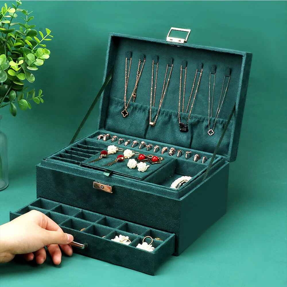 3 Layer Jewelry Storage Box with Drawers and Necklace Organizer