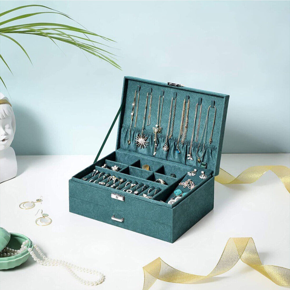 3 Layer Jewelry Storage Box with Drawers and Necklace Organizer