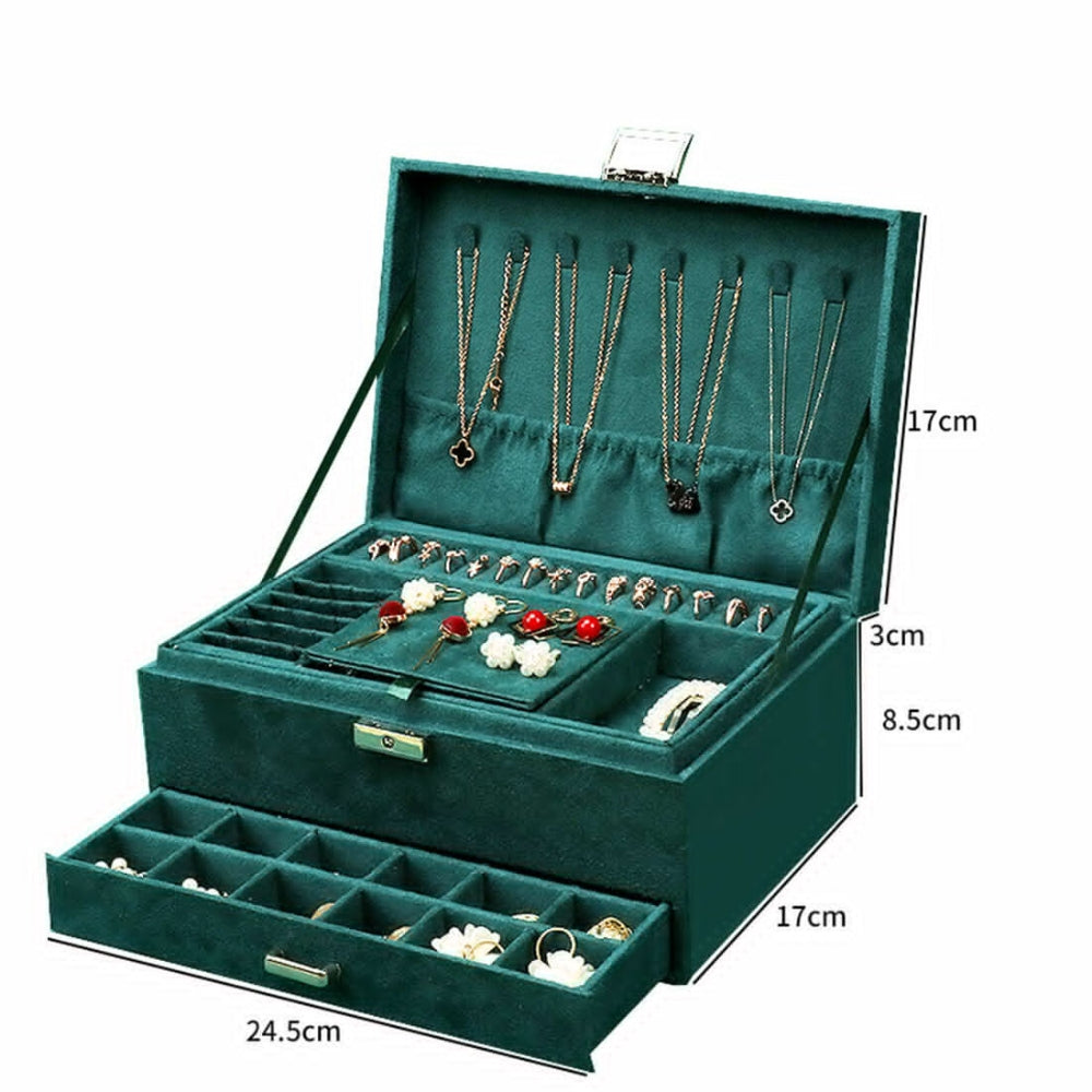 3 Layer Jewelry Storage Box with Drawers and Necklace Organizer