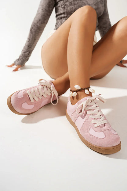 Pink Two-Tone Suede Sneakers - Patchwork Lace-Up Trainers - Shello's Creative Boutique