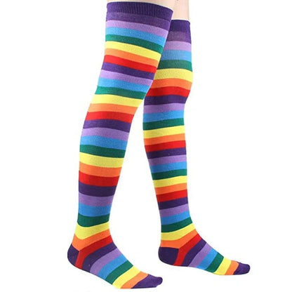 Rainbow Striped Thigh High Socks & Fingerless Arm Warmers Set - Shello's Creative Boutique