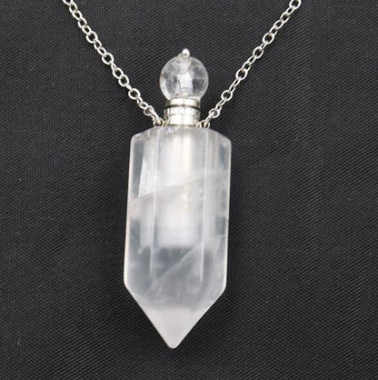 Natural Crystal Hexagonal Perfume Bottle Pendant Necklace Fluorite Pendant Essential Oil Jar Chain Necklace - Shello's Creative Boutique
