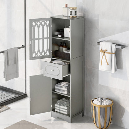 Tall Bathroom Cabinet, Freestanding Storage Cabinet with Drawer and Doors, MDF Board, Acrylic Door, Adjustable Shelf, Grey eprolo