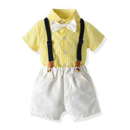 New Childrens Wear Boys and Girls Summer Checker Casual Suit Siblings Baby Set eprolo