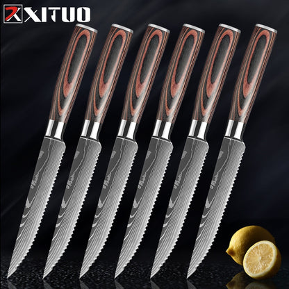 XITUO Sharp Steak Knife Set 7CR17 Stainless Steel Serrated Meat Slicing Knife Multipurpose Restaurant Cutlery Chef Knives 1-6Pcs eprolo