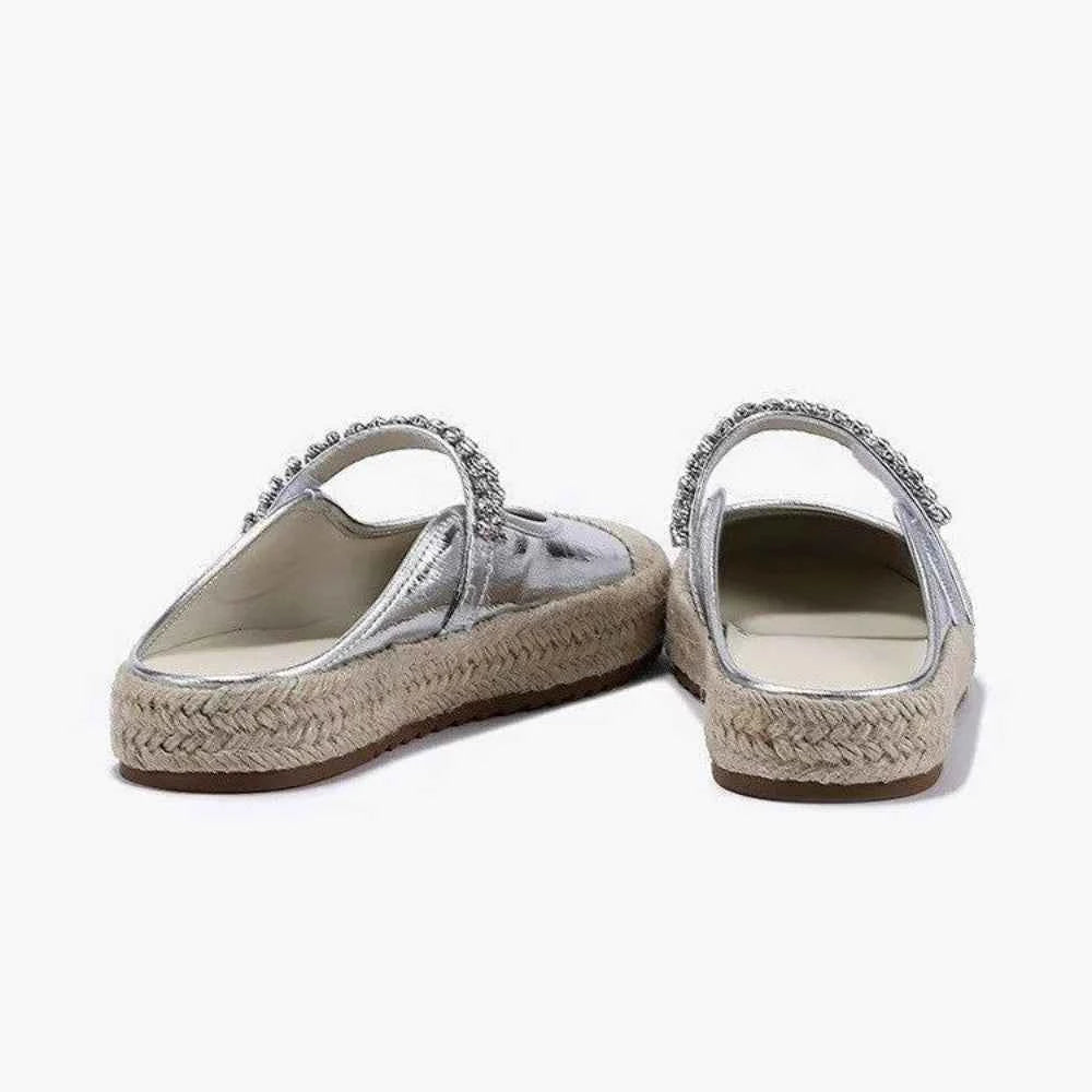 Summer Women's Canvas Shoes – Silver Sequined Mules for Effortless Style