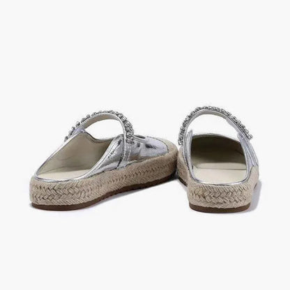 Summer Women's Canvas Shoes – Silver Sequined Mules for Effortless Style - Shello's Creative Boutique