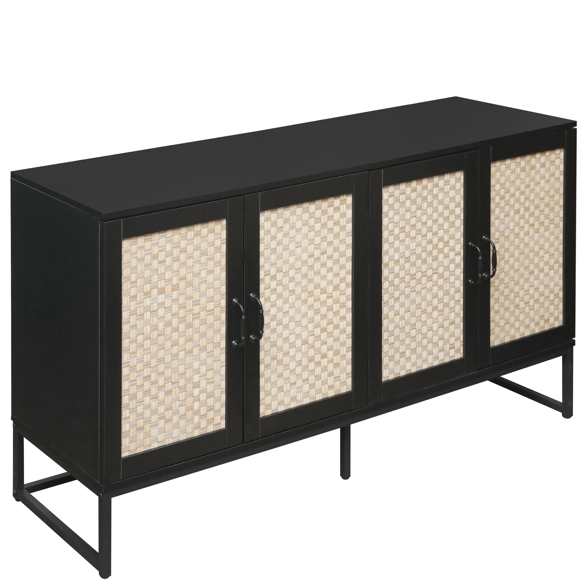 Rattan 4-Door Sideboard , Sideboard Buffet Storage Cabinet,Accent Storage Cabinet , Large Cabinet With 4 Rattan Decorated Doors - Shello's Creative Boutique