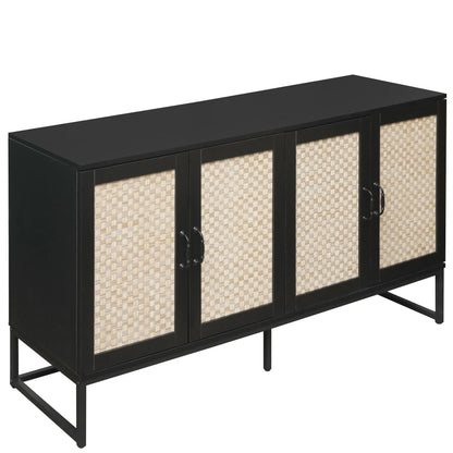 Rattan 4-Door Sideboard , Sideboard Buffet Storage Cabinet,Accent Storage Cabinet , Large Cabinet With 4 Rattan Decorated Doors - Shello's Creative Boutique