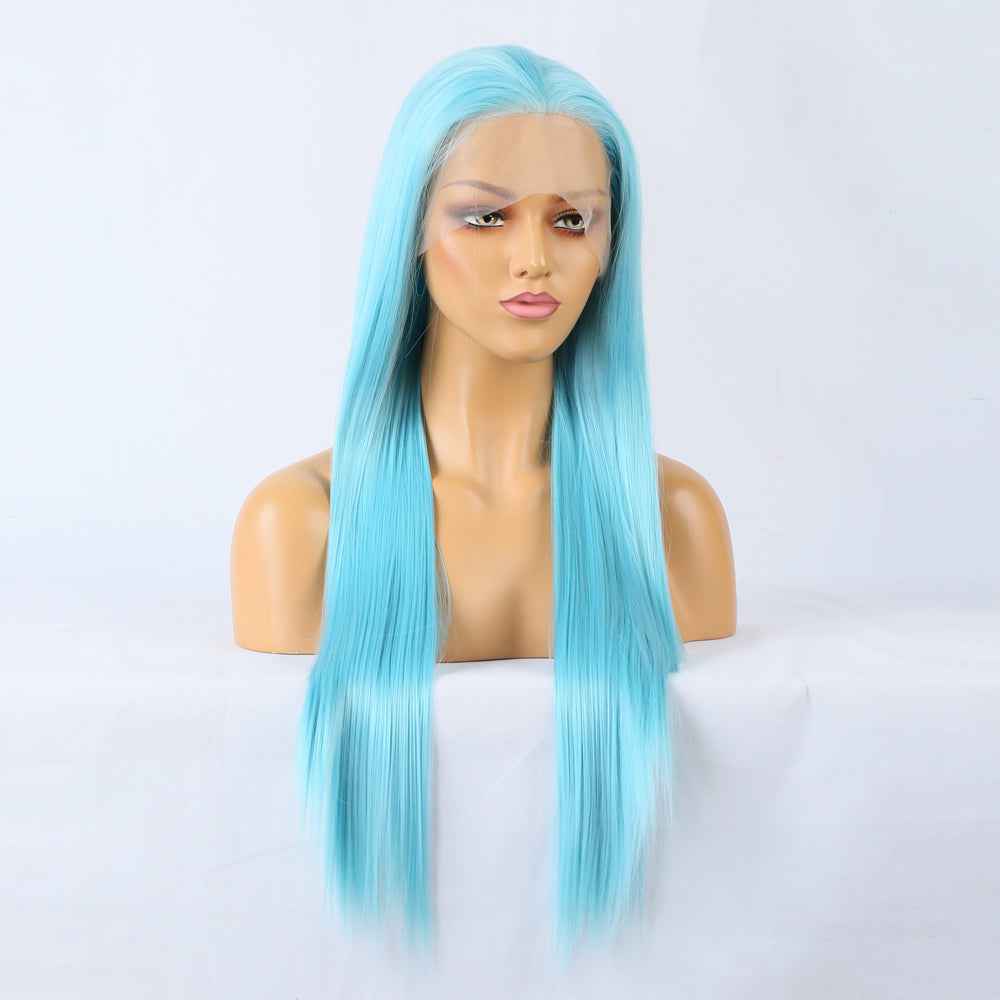 Blue Front Lace Ladies Synthetic Wig Headgear Long Straight Hair