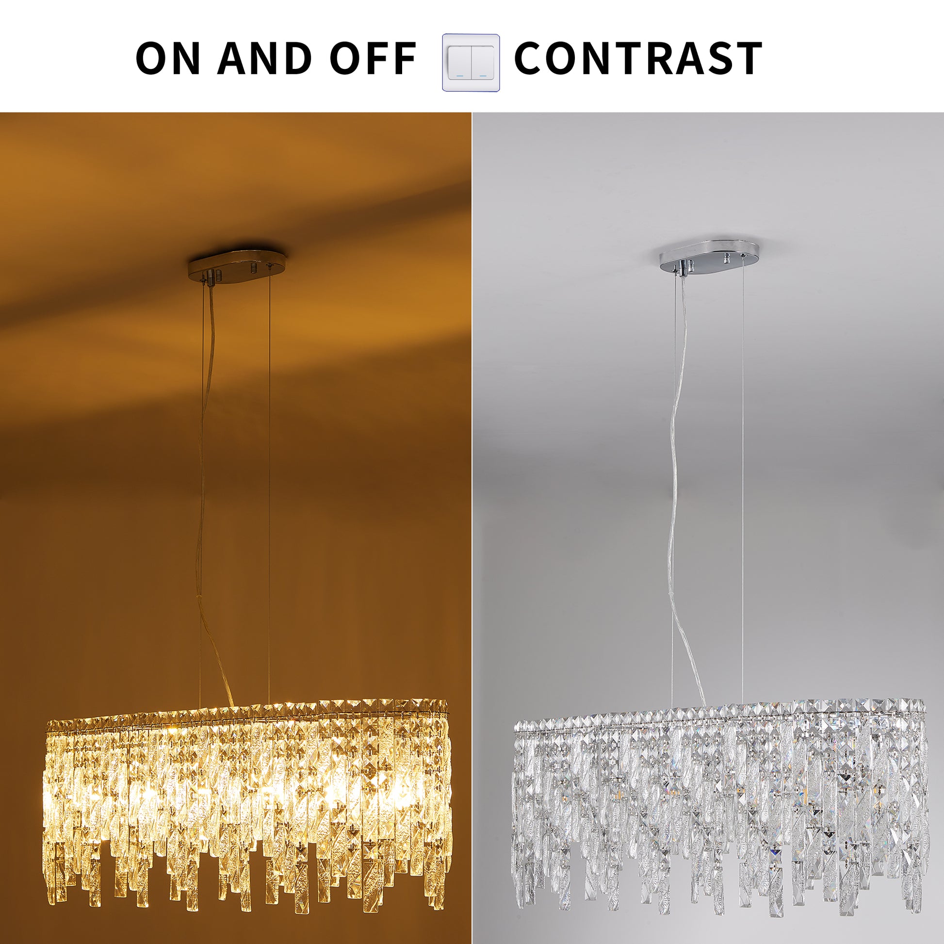 Silver elegant oval crystal pendant light, modern ceiling fixture with reflective suspended crystal (bulb not included) eprolo