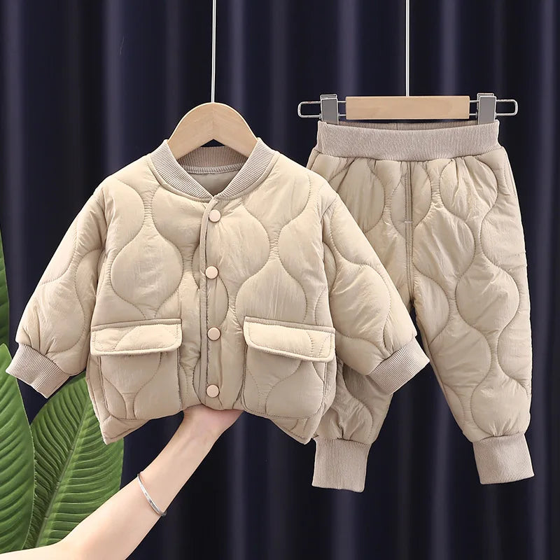 1 2 3 4 5 Years Winter Boys Clothing Sets Alphabet Fashion Warm Coat And Pants 2Pcs Boys Suits Birthday Gifts New Kids Clothes eprolo