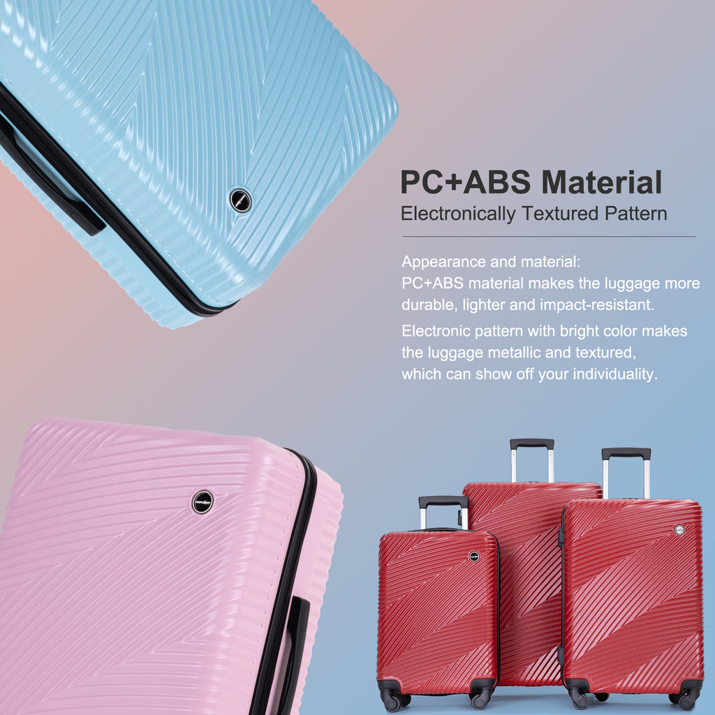 3 Piece Luggage Sets PC+ABS Lightweight Suitcase with Two Hooks Spinner Wheels (20/24/28) Red eprolo