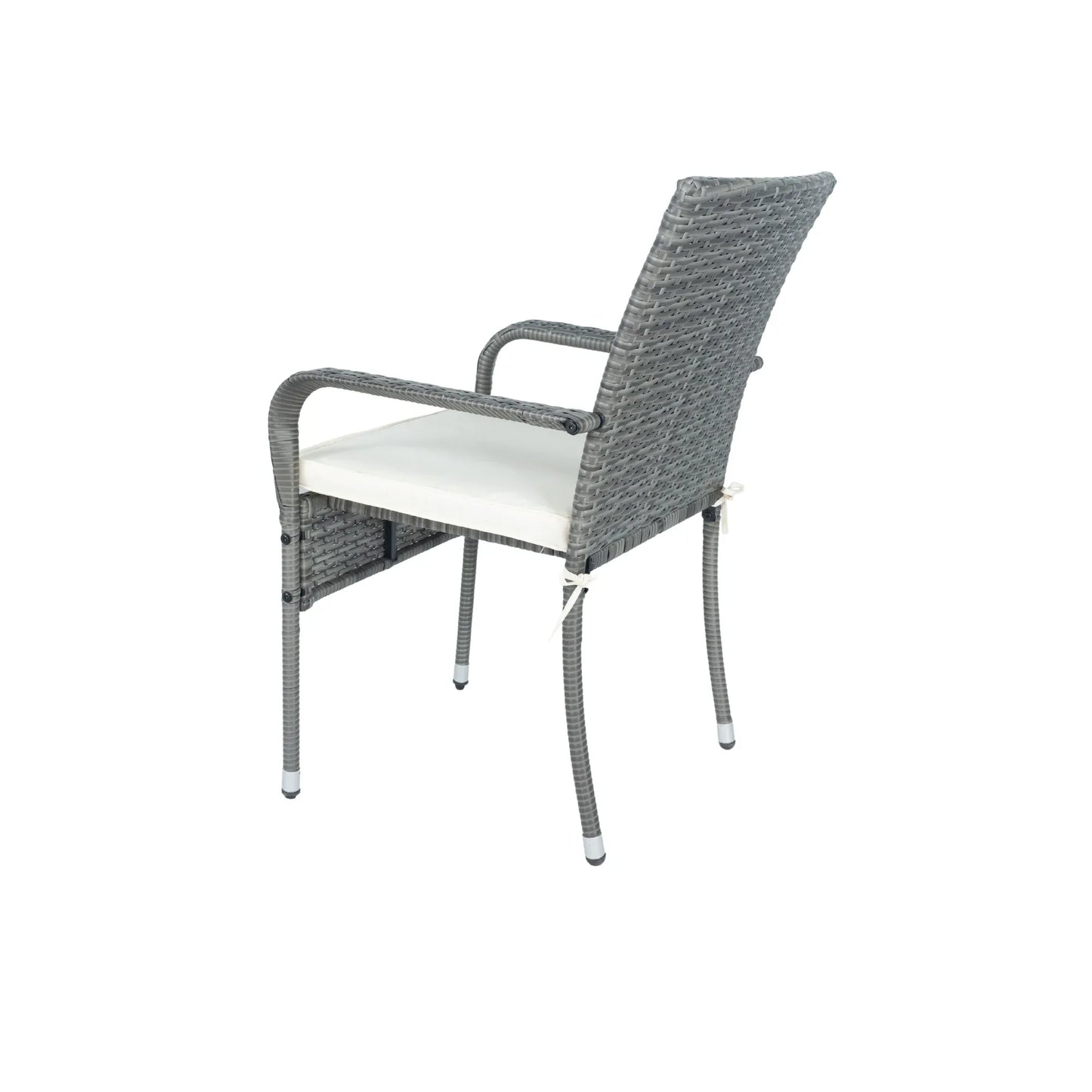 3 Piece Patio Wicker Conversation Set Grey Wicker + white Cushion - Shello's Creative Boutique