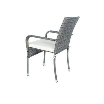 3 Piece Patio Wicker Conversation Set Grey Wicker + white Cushion - Shello's Creative Boutique