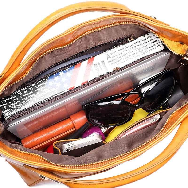 Women's Oil Wax Leather Shoulder Bag - Designer PU Leather Handbag - Shello's Creative Boutique