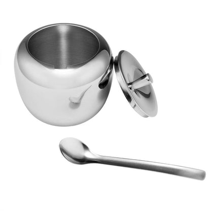 Realand 18/8 Stainless Steel Apple Sugar Bowl Seasoning Jar Condiment Pot Spice Container Canister Cruet with Lid and Spoon eprolo