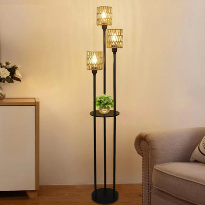 Boho Floor Lamp with Shelves – Rustic Elegance Meets Functionality - Shello's Creative Boutique