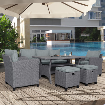 TOPMAX 6-piece outdoor rattan wicker set chair, stool, and table (gray rattan+gray mat) eprolo