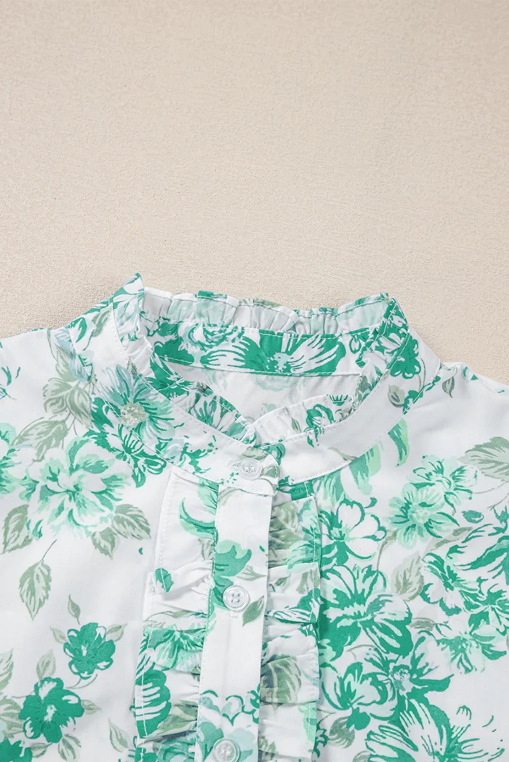 Green Floral Print Ruffle Sleeve Frill Shirt - Shello's Creative Boutique