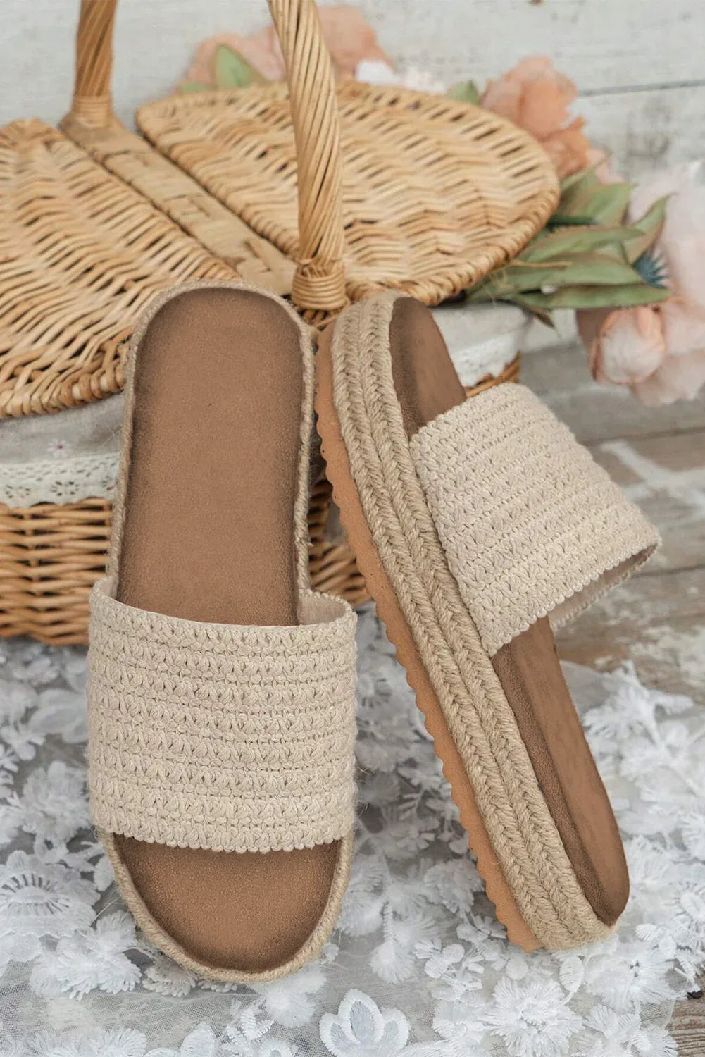 White Boho Single Band Slippers - Shello's Creative Boutique