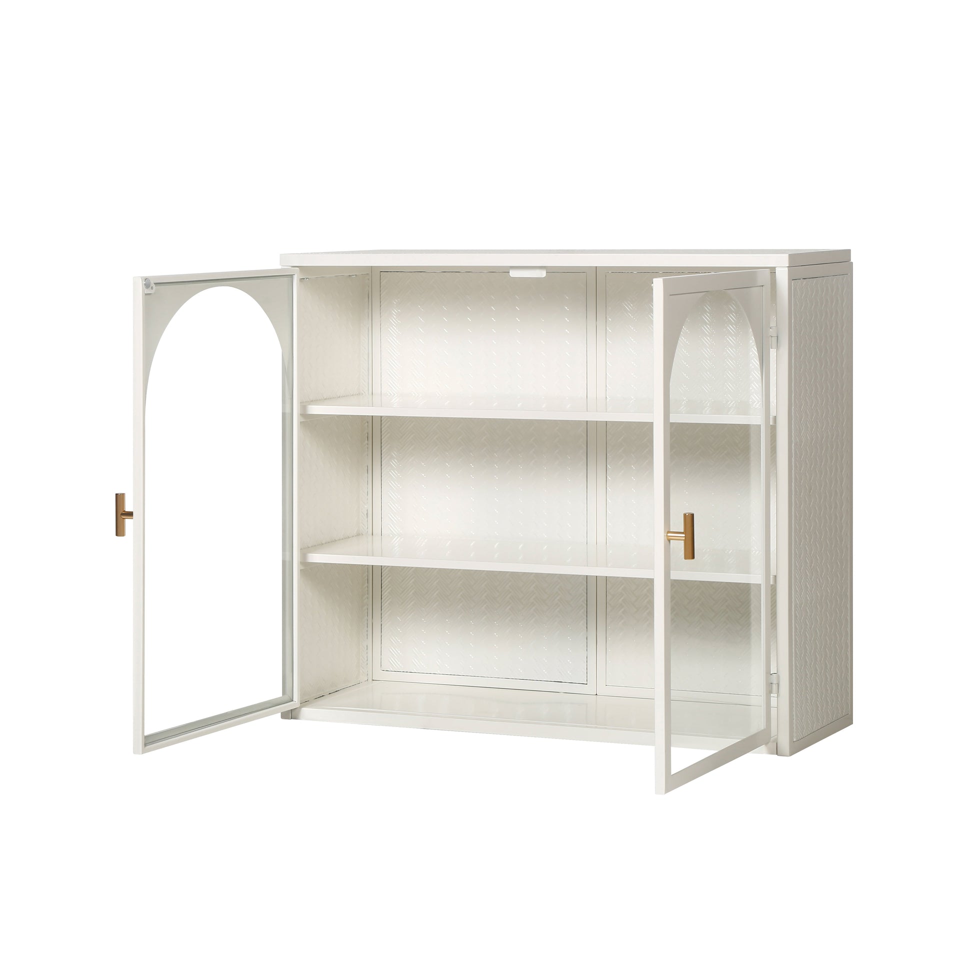 27.56"Glass Doors Modern Two-door Wall Cabinet with Featuring Three-tier Storage White eprolo