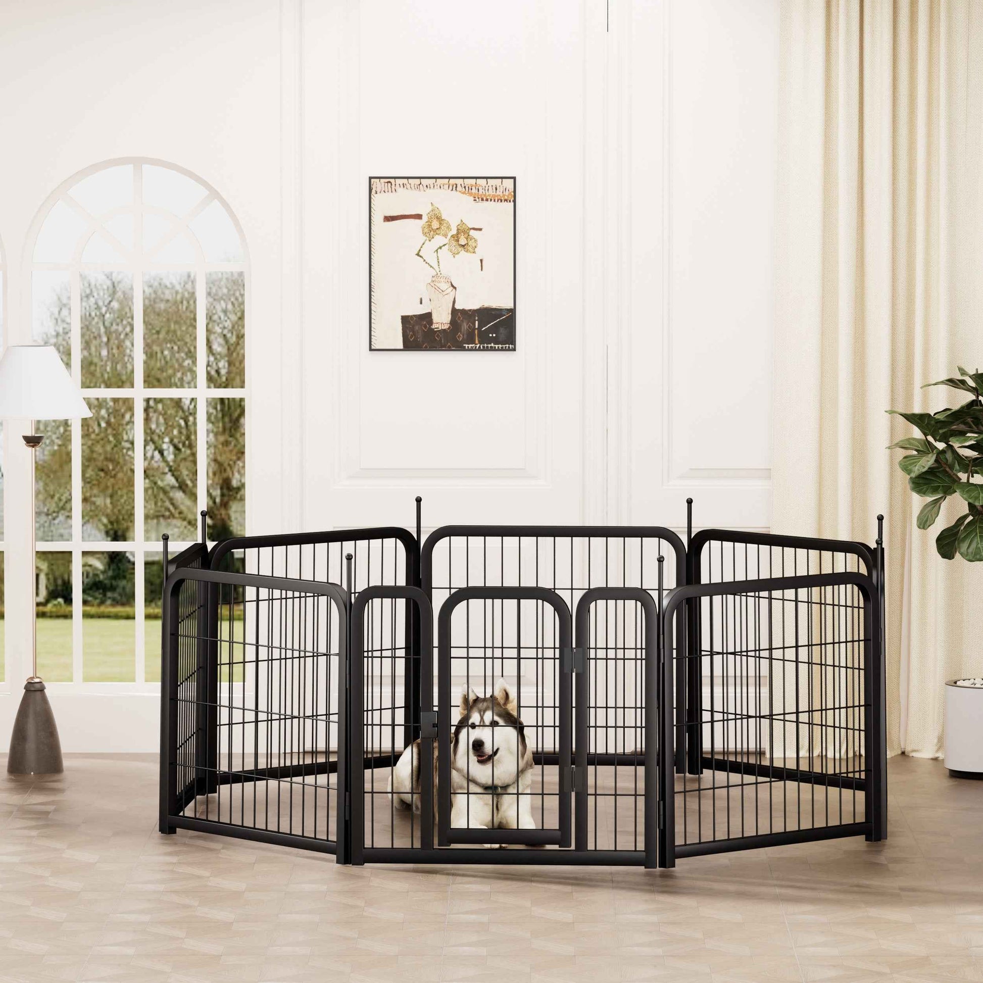 8-Panel Outdoor Dog Fence - 80cm Portable Pet Playpen (Black, 67cm W x 80cm H)