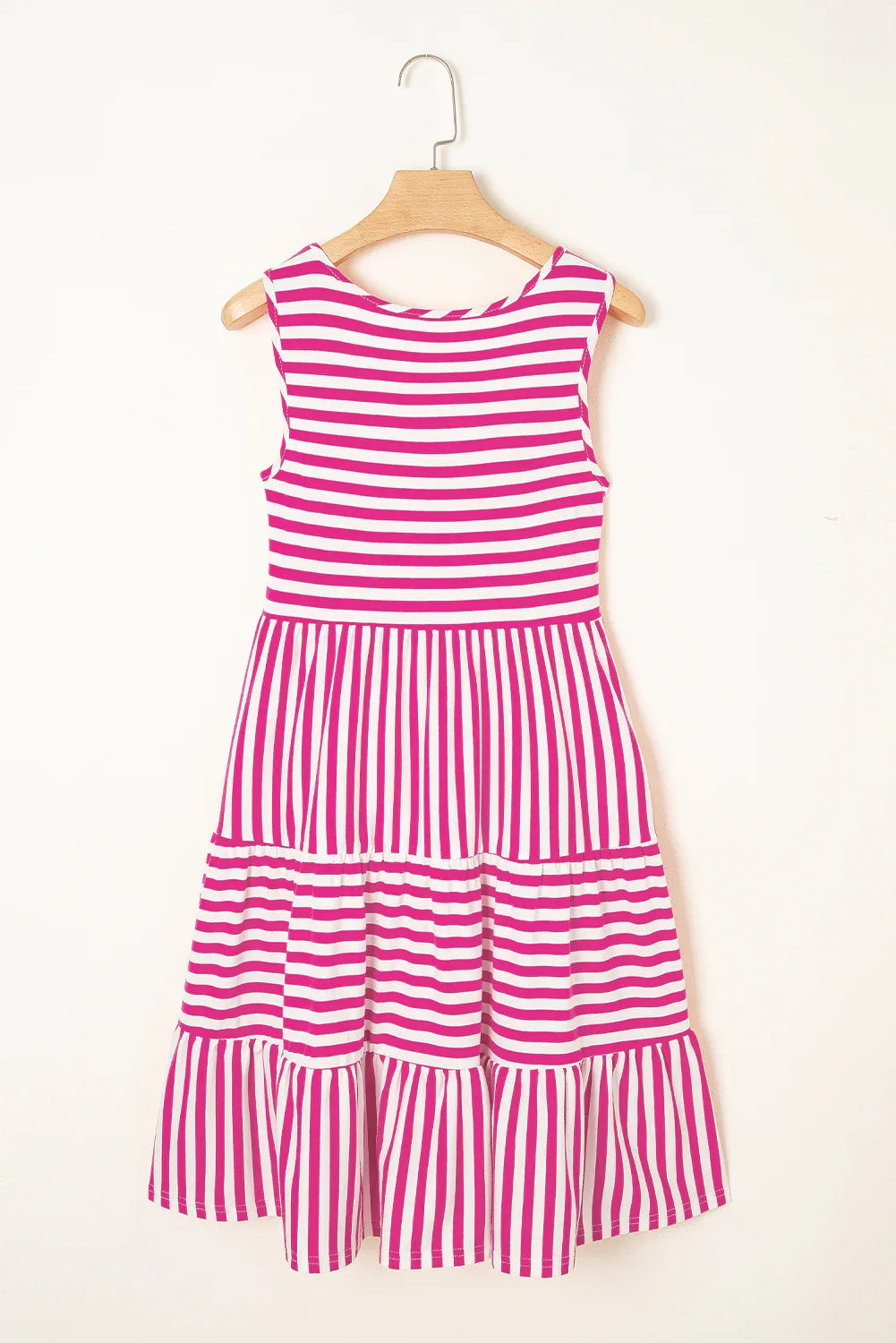 Rose Stripe U Neck Sleeveless Loose Fit Mini Dress - Shello's Creative Boutique