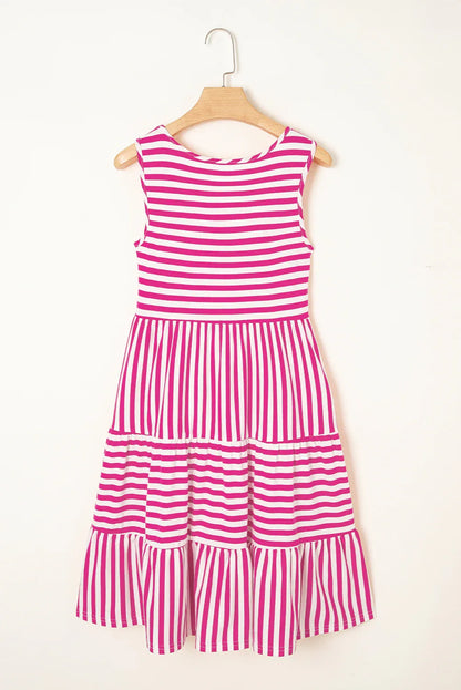 Rose Stripe U Neck Sleeveless Loose Fit Mini Dress - Shello's Creative Boutique