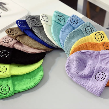 Baby Hat Solid Color Boy Girl Cartoon Smile Embroidery Winter Kids Knitted Hats Children  Warm Beanies Child Caps For Babies eprolo
