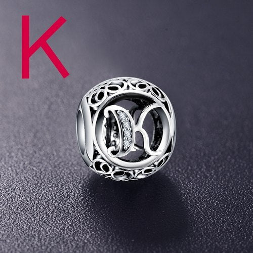 Real 925 Sterling Silver Vintage Clear Letter Bead Charms Fit Pandora Women Charm Bracelets Silver Jewelry eprolo
