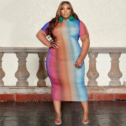 Plus Size Gradient Maxi Dress - Colorful Summer Pullover Dress - Shello's Creative Boutique