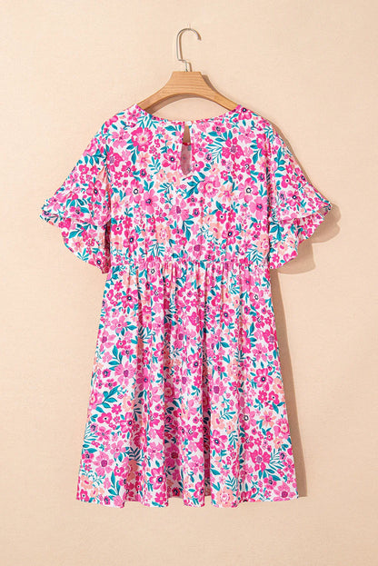 Plus Size Floral Print Ruffle Short Sleeve Flare Dress - Boho Elegance Meets Effortless Style! - Shello's Creative Boutique