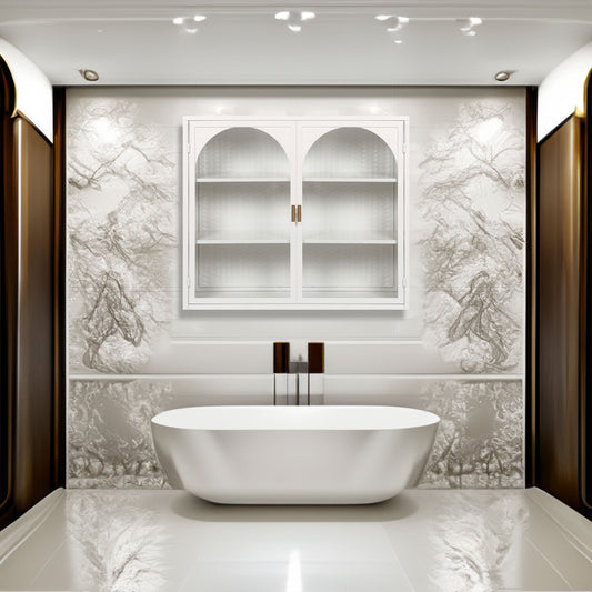27.56"Glass Doors Modern Two-door Wall Cabinet with Featuring Three-tier Storage White eprolo