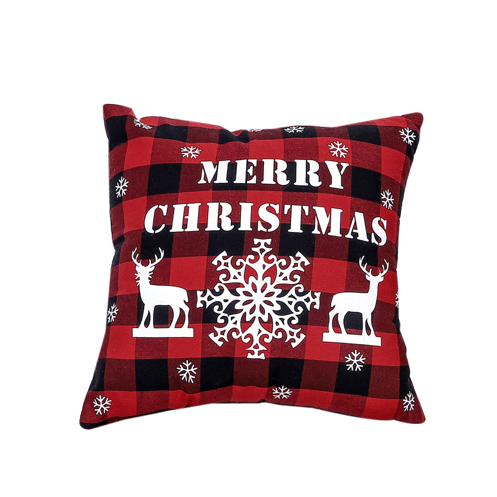 Christmas decoration red linen checkered Christmas square pillow cover sofa cushion cover without pillow core Shello Creative Boutique